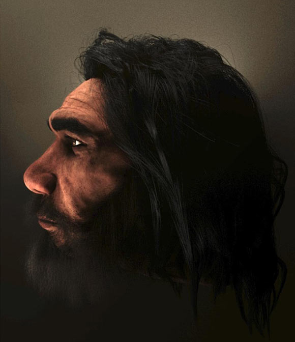 Lateral view of the portrait of Homo heidelbergensis from Petralona, Greece, with hair and skin pigmentation. Image credit: Aidonis et al., doi: 10.1016/j.jasrep.2023.104206.