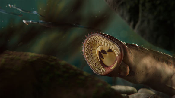 Life reconstruction of the Jurassic lamprey Yanliaomyzon. Image credit: Nice Vistudio / Institute of Vertebrate Paleontology and Paleoanthropology, Chinese Academy of Sciences.