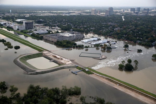 Aerial view of flooding in Houston, Texas