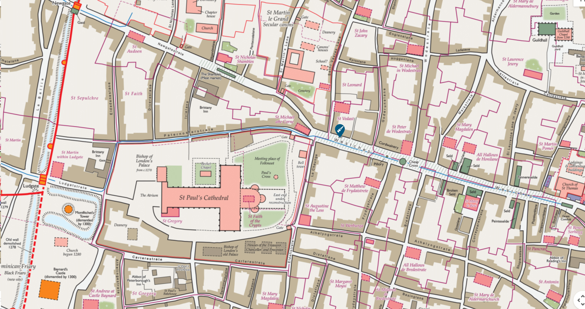 Map of London with point showing where John Forde was murder